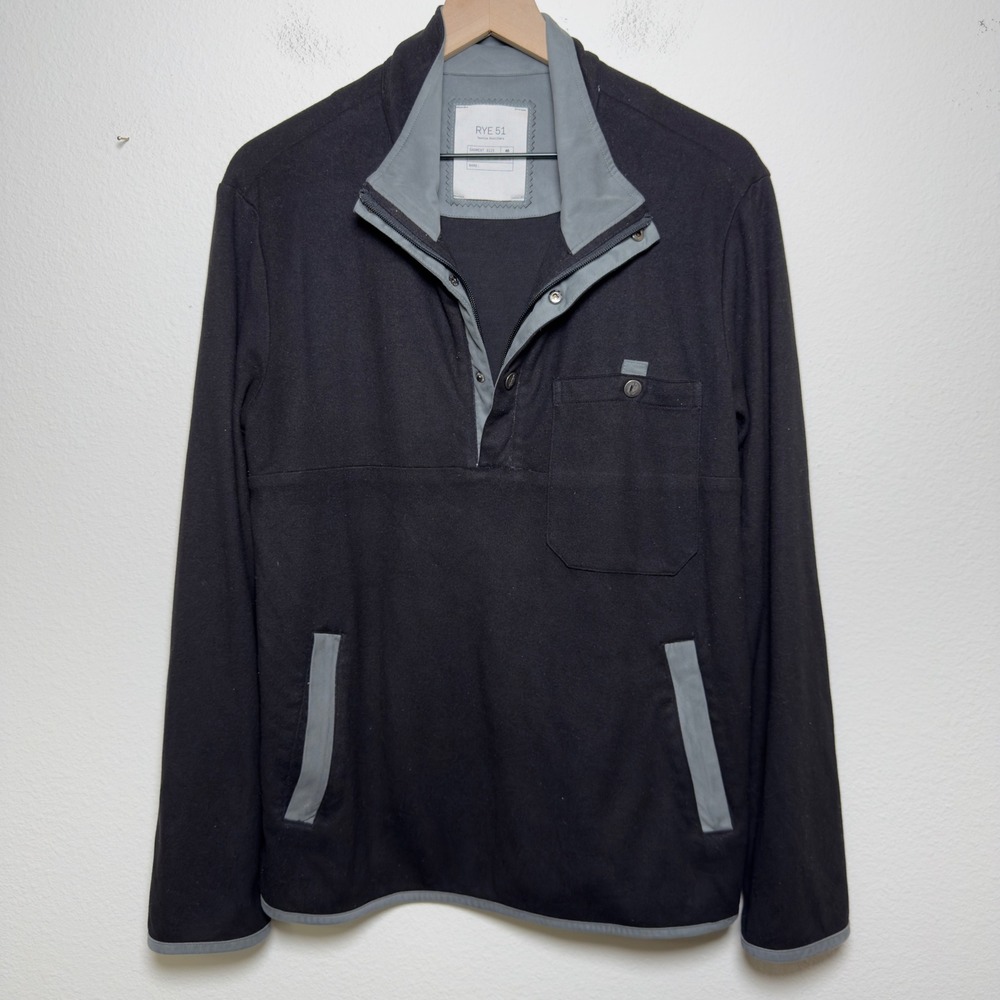 RYE 51 Men Snap Button Quarter Zip‎ Pullover Sweater 40 Black Gray Luxury